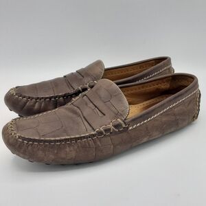 Martin Dingman Brown Leather Penny Loafers with Moccasin Stitching.